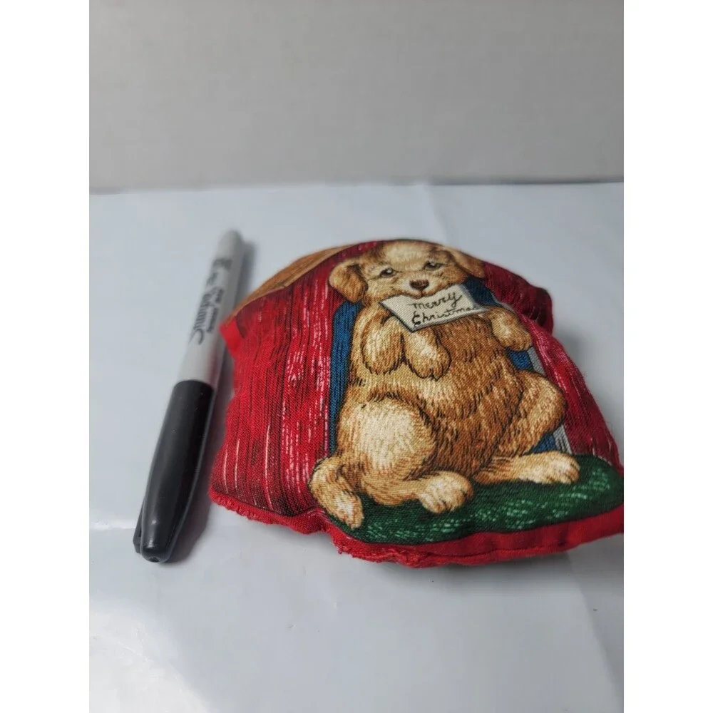 Vintage Christmas Puppy Dog House Mini Plush Pillow Merry Christmas Stuffed...